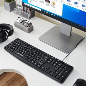 amazon basics Wired Keyboard with 104 Keys for Windows, Mac OS Computer