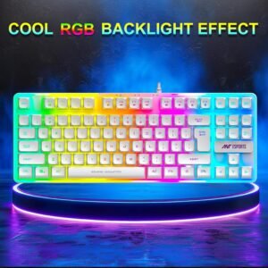Ant Esports MK700 V2 Membrane TKL Wired Gaming Keyboard, 87 UV Coated Mechanical feel Keys Cool RGB Backlight Waterproof Keyboard for PC Laptop Mobile Tablets Gaming, Design and...