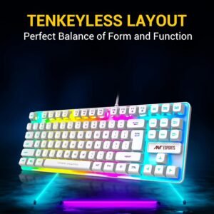 Ant Esports MK700 V2 Membrane TKL Wired Gaming Keyboard, 87 UV Coated Mechanical feel Keys Cool RGB Backlight Waterproof Keyboard for PC Laptop Mobile Tablets Gaming, Design and...