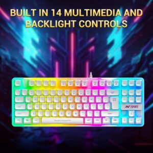Ant Esports MK700 V2 Membrane TKL Wired Gaming Keyboard, 87 UV Coated Mechanical feel Keys Cool RGB Backlight Waterproof Keyboard for PC Laptop Mobile Tablets Gaming, Design and...