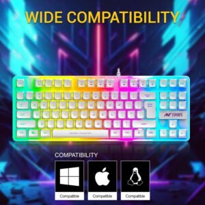 Ant Esports MK700 V2 Membrane TKL Wired Gaming Keyboard, 87 UV Coated Mechanical feel Keys Cool RGB Backlight Waterproof Keyboard for PC Laptop Mobile Tablets Gaming, Design and...