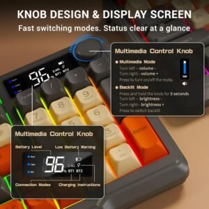 Ant Esports MK801 V2 Pro Wireless Mecha Membrane Backlit Gaming Keyboard 94 Keys 2.4G/Bluetooth Mode Compact Numeric Pad RGB Keyboard for Home Internet Cafe Game Room Office_...