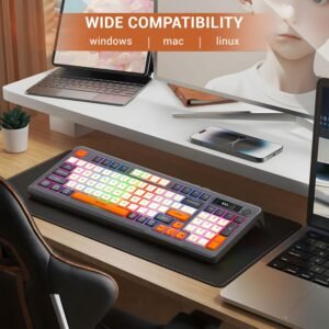Ant Esports MK801 V2 Pro Wireless Mecha Membrane Backlit Gaming Keyboard 94 Keys 2.4G/Bluetooth Mode Compact Numeric Pad RGB Keyboard for Home Internet Cafe Game Room Office_...