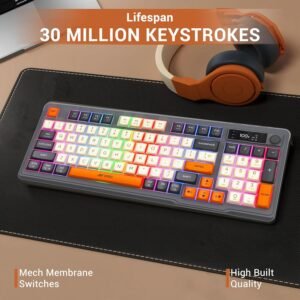 Ant Esports MK801 V2 Pro Wireless Mecha Membrane Backlit Gaming Keyboard 94 Keys 2.4G/Bluetooth Mode Compact Numeric Pad RGB Keyboard for Home Internet Cafe Game Room Office_...