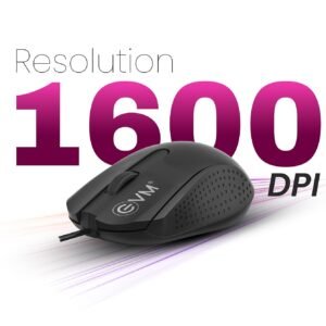 EVM M081 Wired Office Mouse,1000 DPI Optical Sensor,USB Plug & Play,1.3m Cable, Anti-Grip Ergonomic Design,Black - 1 Year Warranty (M081)