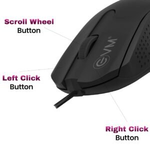 EVM M081 Wired Office Mouse,1000 DPI Optical Sensor,USB Plug & Play,1.3m Cable, Anti-Grip Ergonomic Design,Black - 1 Year Warranty (M081)