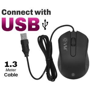 EVM M081 Wired Office Mouse,1000 DPI Optical Sensor,USB Plug & Play,1.3m Cable, Anti-Grip Ergonomic Design,Black - 1 Year Warranty (M081)