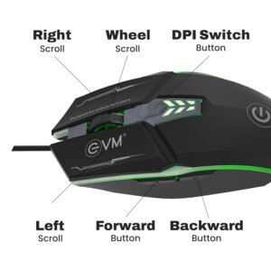 EVM RGB Wired Gaming Mouse - 6D Design - Adjustable DPI (1200-3600) - RGB Lighting - Comfortable Hand Grip - USB Input - 1 Year Warranty (EVM-M06063)
