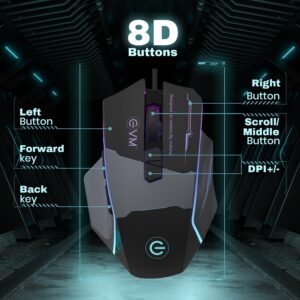 EVM RGB Wired Gaming Mouse - 6D Design - Adjustable DPI (1200-3600) - RGB Lighting - Comfortable Hand Grip - USB Input - 1 Year Warranty (EVM-M06063)