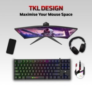 EvoFox Fireblade TKL Semi-Mechanical Gaming Keyboard with Rainbow Backlit& Breathing Effect, Floating Keycaps, 19 Anti-Ghosting & 12 Multimedia Keys, Windows Lock Key, Braided...