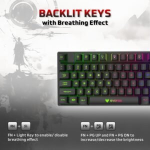 EvoFox Fireblade TKL Semi-Mechanical Gaming Keyboard with Rainbow Backlit& Breathing Effect, Floating Keycaps, 19 Anti-Ghosting & 12 Multimedia Keys, Windows Lock Key, Braided...