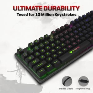 EvoFox Fireblade TKL Semi-Mechanical Gaming Keyboard with Rainbow Backlit& Breathing Effect, Floating Keycaps, 19 Anti-Ghosting & 12 Multimedia Keys, Windows Lock Key, Braided...