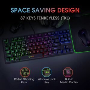 EvoFox Fireblade TKL Semi-Mechanical Gaming Keyboard with Rainbow Backlit& Breathing Effect, Floating Keycaps, 19 Anti-Ghosting & 12 Multimedia Keys, Windows Lock Key, Braided...