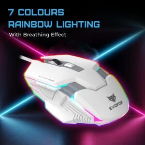 EvoFox Starter Series Spectre USB Wired Gaming Mouse with Upto 3600 DPI Gaming Sensor | 6 Buttons Design | Upto 7 Million Clicks | 7 Colours Rainbow Lighting with Breathing...