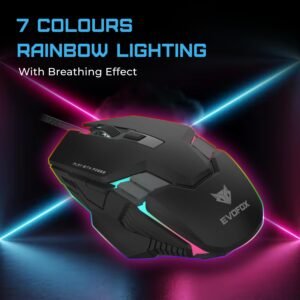 EvoFox Starter Series Spectre USB Wired Gaming Mouse with Upto 3600 DPI Gaming Sensor | 6 Buttons Design | Upto 7 Million Clicks | 7 Colours Rainbow Lighting with Breathing...
