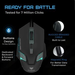 EvoFox Starter Series Spectre USB Wired Gaming Mouse with Upto 3600 DPI Gaming Sensor | 6 Buttons Design | Upto 7 Million Clicks | 7 Colours Rainbow Lighting with Breathing...