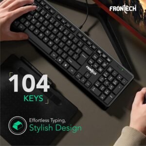 FRONTECH Wired Keyboard and Mouse Combo | Membrane Keys with Retractable Stands | USB Plug & Play | Ergonomic & Comfortable Design | 1 Year Warranty (1692, Black)