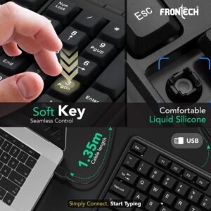 FRONTECH Wired Keyboard and Mouse Combo | Membrane Keys with Retractable Stands | USB Plug & Play | Ergonomic & Comfortable Design | 1 Year Warranty (1692, Black)