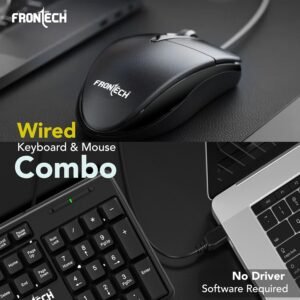 FRONTECH Wired Keyboard and Mouse Combo | Membrane Keys with Retractable Stands | USB Plug & Play | Ergonomic & Comfortable Design | 1 Year Warranty (1692, Black)