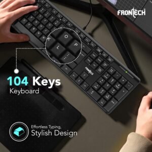 FRONTECH Wired Keyboard | Membrane Keys with Retractable Stands | USB Plug & Play | Ergonomic & Comfortable Design | 1 Year Warranty (FT-1672, Black)