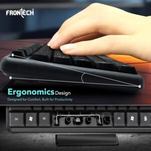 FRONTECH Wired Keyboard | Membrane Keys with Retractable Stands | USB Plug & Play | Ergonomic & Comfortable Design | 1 Year Warranty (FT-1672, Black)