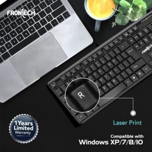 FRONTECH Wired Keyboard | Membrane Keys with Retractable Stands | USB Plug & Play | Ergonomic & Comfortable Design | 1 Year Warranty (FT-1672, Black)