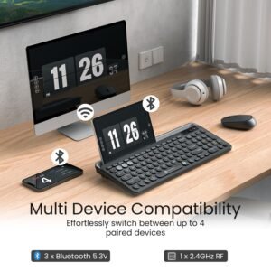 Portronics Bubble 3.0 Wireless Keyboard with Bluetooth + 2.4 GHz USB Receiver, Rechargeable Battery, Dual Height Adjustment, Multimedia Hotkeys with Numpad, for Laptop, PC,...