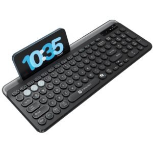 Portronics Bubble 3.0 Wireless Keyboard with Bluetooth + 2.4 GHz USB Receiver, Rechargeable Battery, Dual Height Adjustment, Multimedia Hotkeys with Numpad, for Laptop, PC,...