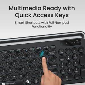 Portronics Bubble 3.0 Wireless Keyboard with Bluetooth + 2.4 GHz USB Receiver, Rechargeable Battery, Dual Height Adjustment, Multimedia Hotkeys with Numpad, for Laptop, PC,...