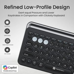 Portronics Bubble 3.0 Wireless Keyboard with Bluetooth + 2.4 GHz USB Receiver, Rechargeable Battery, Dual Height Adjustment, Multimedia Hotkeys with Numpad, for Laptop, PC,...
