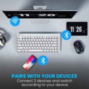 Portronics Bubble Multimedia Wireless Keyboard 2.4 GHz & Bluetooth 5.0 Connectivity, Noiseless Experience, Compact Size for iOS iPad Air, Pro, Mini, Android, Windows Tablets PC...