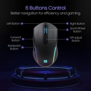 Portronics Toad One Bluetooth Mouse with 2.4 GHz & BT 5.3 Dual Wireless, 6 Buttons, Rechargeable, RGB Lights, Connect 3 Devices, Ergonomic Design for Laptop, Smartphone, Tablet...