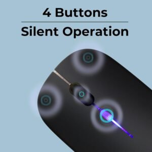 ZEBRONICS Blanc Slim Wireless Mouse with Rechargeable Battery, BT + 2.4GHz, 4 Buttons, 800/1200/1600 DPI, Silent Operation, Multicolor LED Lights