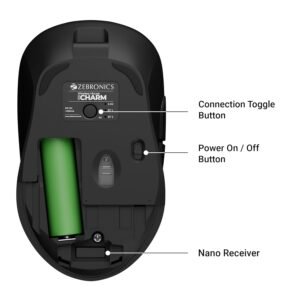 ZEBRONICS Charm Rechargeable Wireless Mouse, Dual Mode (2.4GHz + BT), Dual Bluetooth, Upto 1600 DPI, Silent Operation, 6 Buttons, Comfortable & Ergonomic, for Mac | Laptop |...