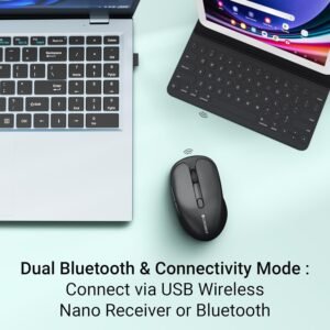 ZEBRONICS Charm Rechargeable Wireless Mouse, Dual Mode (2.4GHz + BT), Dual Bluetooth, Upto 1600 DPI, Silent Operation, 6 Buttons, Comfortable & Ergonomic, for Mac | Laptop |...