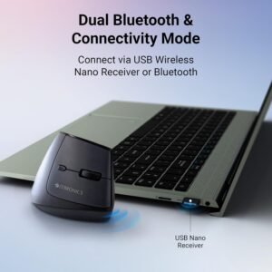 ZEBRONICS Jaguar V, Vertical Wireless Mouse, Dual Mode (2.4GHz + BT), Dual Bluetooth, Upto 1600 DPI, 6 Buttons, Power Saving Mode, Ergonomic Mouse, Runs on 2X AAA Battery, for...
