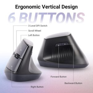 ZEBRONICS Jaguar V, Vertical Wireless Mouse, Dual Mode (2.4GHz + BT), Dual Bluetooth, Upto 1600 DPI, 6 Buttons, Power Saving Mode, Ergonomic Mouse, Runs on 2X AAA Battery, for...
