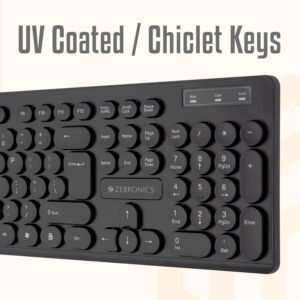 Zebronics K24 Wired USB Keyboard, 104 Keys, Long Life 8 Million Keystrokes, Silent & Comfortable Use, Slim Design, Retractable Stand, 1.5 Meter Textured Cable, UV Coated keycaps