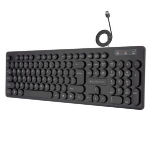 Zebronics K24 Wired USB Keyboard, 104 Keys, Long Life 8 Million Keystrokes, Silent & Comfortable Use, Slim Design, Retractable Stand, 1.5 Meter Textured Cable, UV Coated keycaps