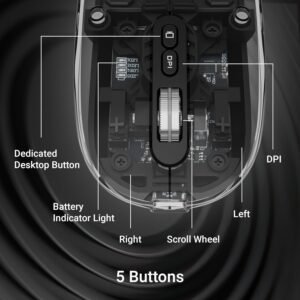 ZEBRONICS Sheer Rechargeable Wireless Mouse, Dual Mode (2.4GHz + BT), Dual Bluetooth, Silent Operation, Transparent Body, RGB, Battery Indicator, for Mac | Laptop | Computer...