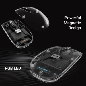 ZEBRONICS Sheer Rechargeable Wireless Mouse, Dual Mode (2.4GHz + BT), Dual Bluetooth, Silent Operation, Transparent Body, RGB, Battery Indicator, for Mac | Laptop | Computer...