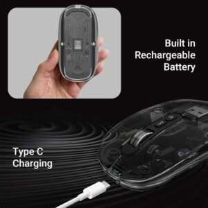 ZEBRONICS Sheer Rechargeable Wireless Mouse, Dual Mode (2.4GHz + BT), Dual Bluetooth, Silent Operation, Transparent Body, RGB, Battery Indicator, for Mac | Laptop | Computer...