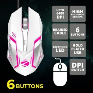 ZEBRONICS Transformer USB Gaming Keyboard & Mouse Combo,Braided Cable,Durable Al Body,Multimedia Keys & Gaming Mouse with 6 Buttons,Multi-Color LED Lights,High-Resolution Sensor...