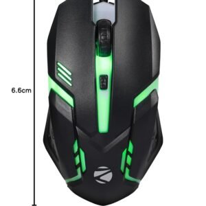 ZEBRONICS Uzi High Precision Wired Gaming Mouse with 4 Buttons, Rainbow LED Lights, DPI Switch with 800/1200/1600/2400 DPI, Plug & Play, 3 Million clicks, Lightweight Mouse