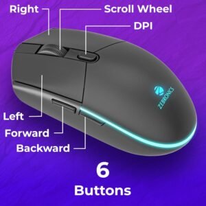 ZEBRONICS WAR M, Wired Gaming Mouse with 6 Buttons, High Precision Sensor, up to 4200 DPI, Gold Plated USB Interface, Breathing LED, 1.8m Braided Cable