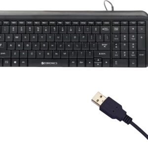 Zebronics Wired Keyboard with 104 Keys, 1.2m Cable, ₹ Key, USB Interface, UV-Coated Keys, Retractable Stand, USB Nano Receiver, for PC, Laptop(K65, Black)