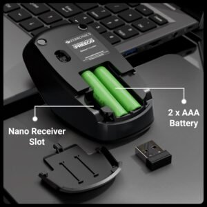 ZEBRONICS Wireless Mouse, 2.4GHz, 3200 DPI, 3 Buttons, Comfortable & Ergonomic, USB Nano Receiver, Power-Saving Mode, Works on Most Surfaces, for Mac | Laptop | Computer...