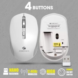 ZEBRONICS Zeb-Companion 500 2.4GHz Wireless Keyboard and Mouse Set, USB Nano Receiver, Chiclet Keys, Ultra Silent, Power On/Off Switch, Rupee Key, for PC/Mac/Laptop (White)