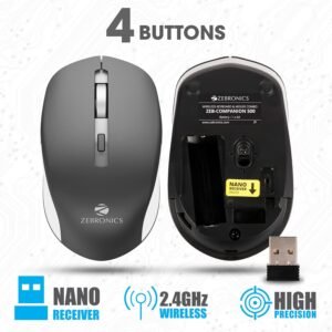 Zebronics Zeb-Companion 500 2.4GHz Wireless Keyboard & Mouse Combo, USB Nano Receiver, Chiclet Keys, Ultra Silent, Power On/Off Switch, Rupee Key, for PC/Mac/Laptop