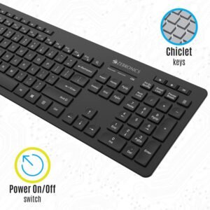 Zebronics Zeb-Companion 500 2.4GHz Wireless Keyboard & Mouse Combo, USB Nano Receiver, Chiclet Keys, Ultra Silent, Power On/Off Switch, Rupee Key, for PC/Mac/Laptop